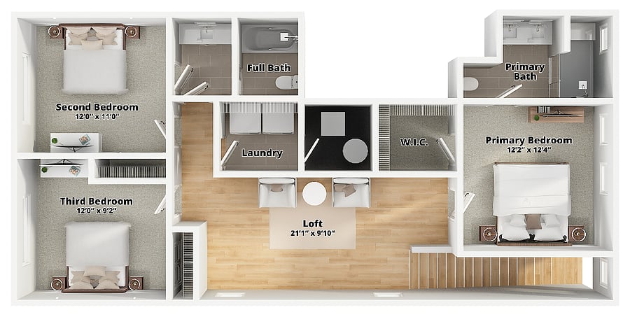 Second level floor plan (All bedrooms and loft)