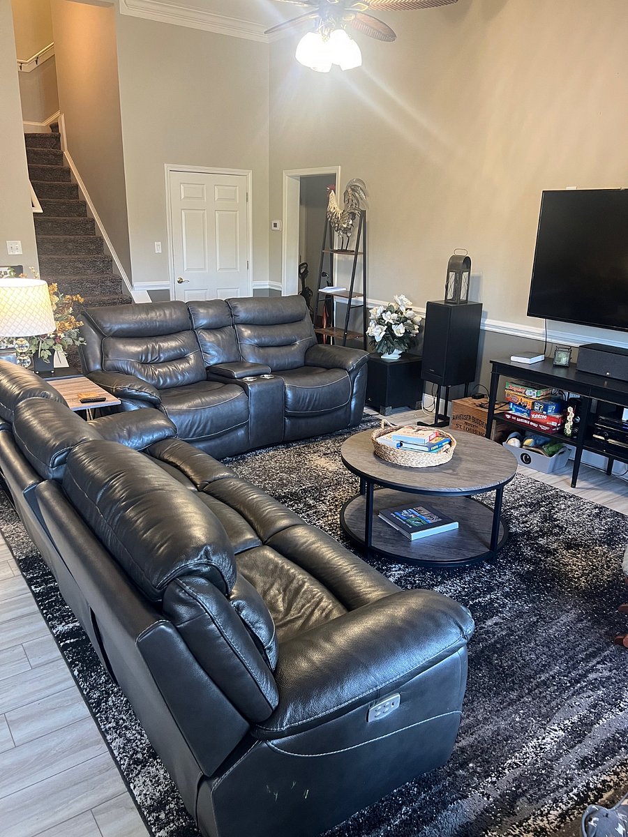 Huge living room ... recliners with USB ports...board games