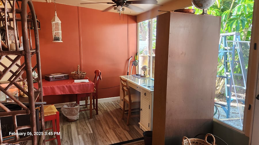 work space in Florida room, overlooking serene back yard
