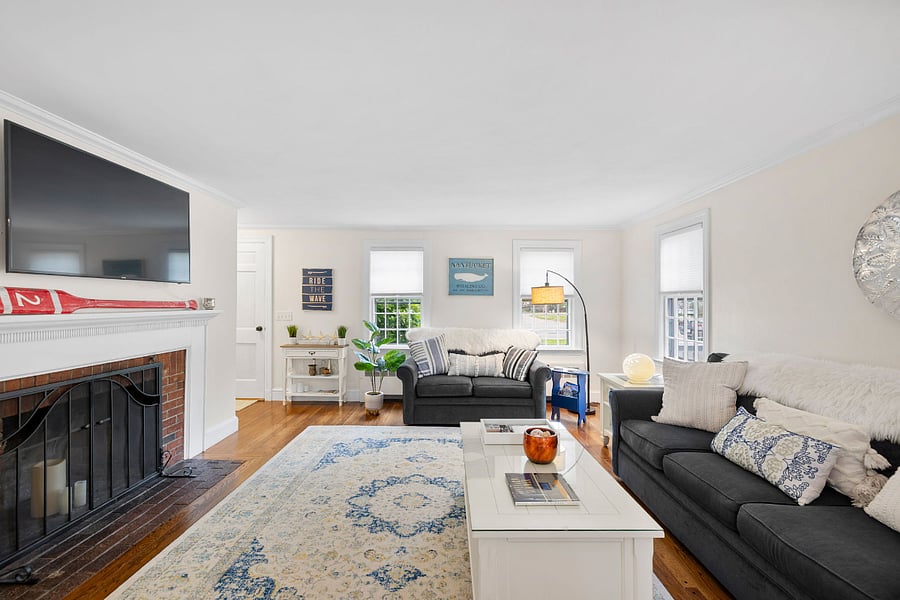 Spacious comfortable living room with Smart TV.