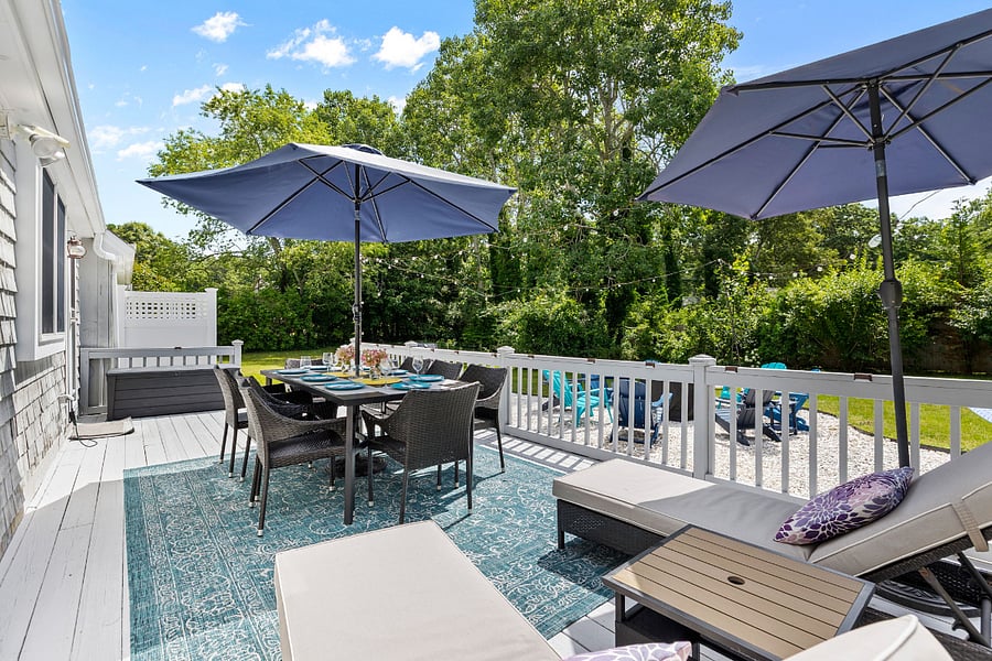 Large back deck for dining and relaxing.