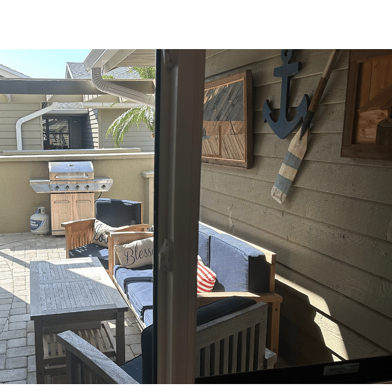 View of patio from inside kitchen 