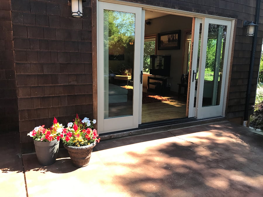 French doors bring the outside into the great room