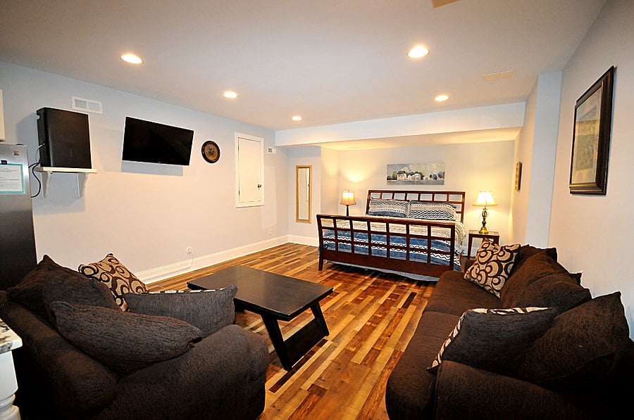 sofa, TV and king size bed