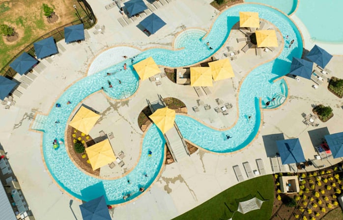 Arial photo of the Lazy River at the Retreat