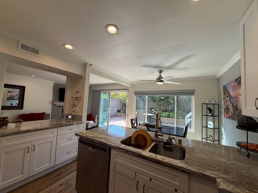 Kitchen overlooking Living & Dining Areas