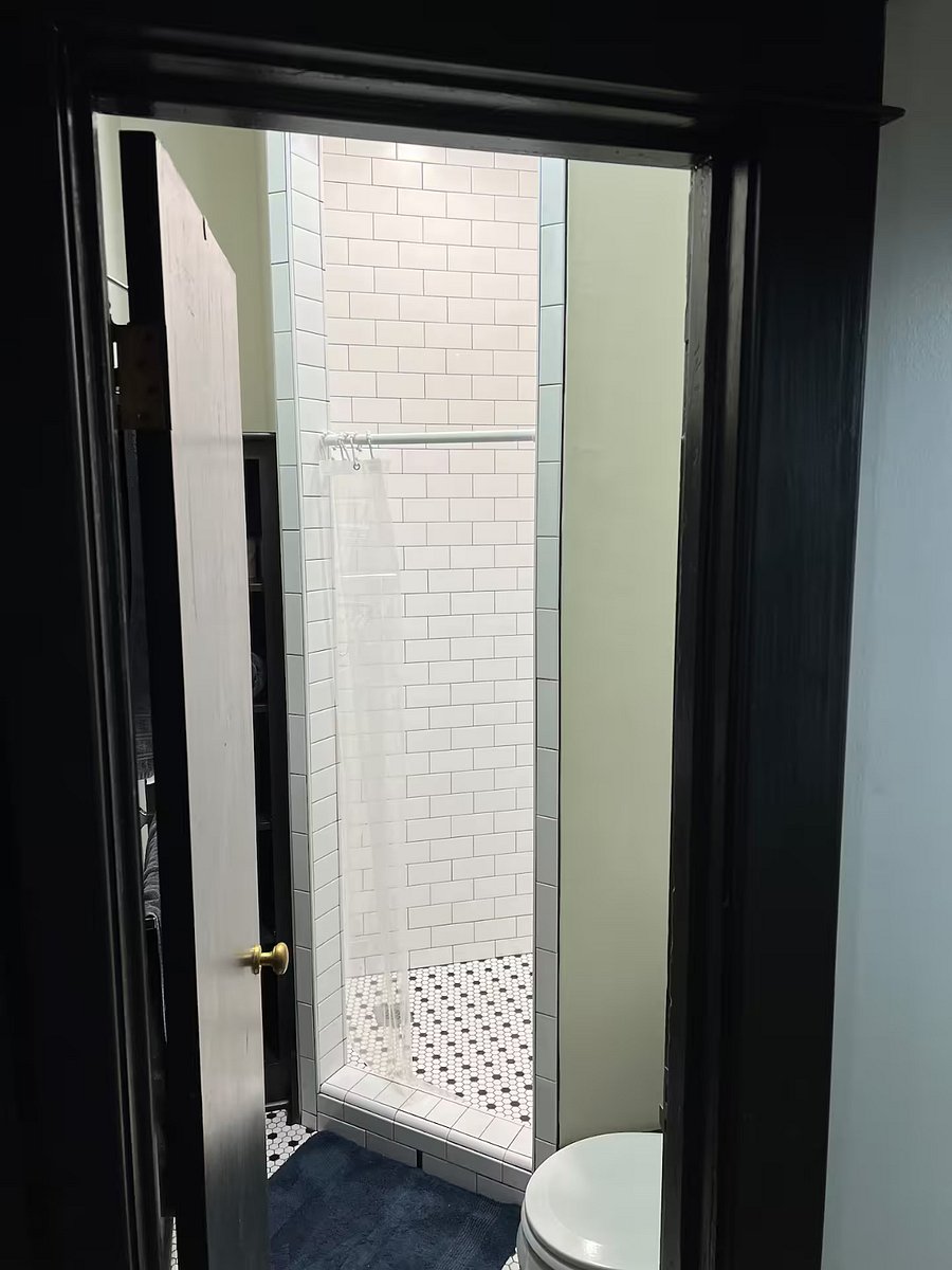 Newly renovated bathroom.
Shower (no tub)