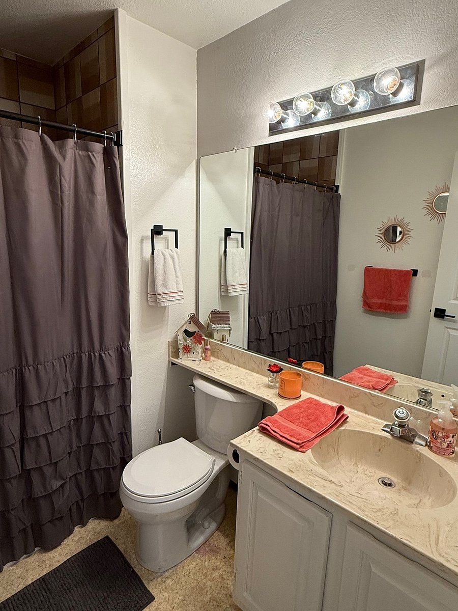 Private bathroom with walk-in shower and adjustable handle