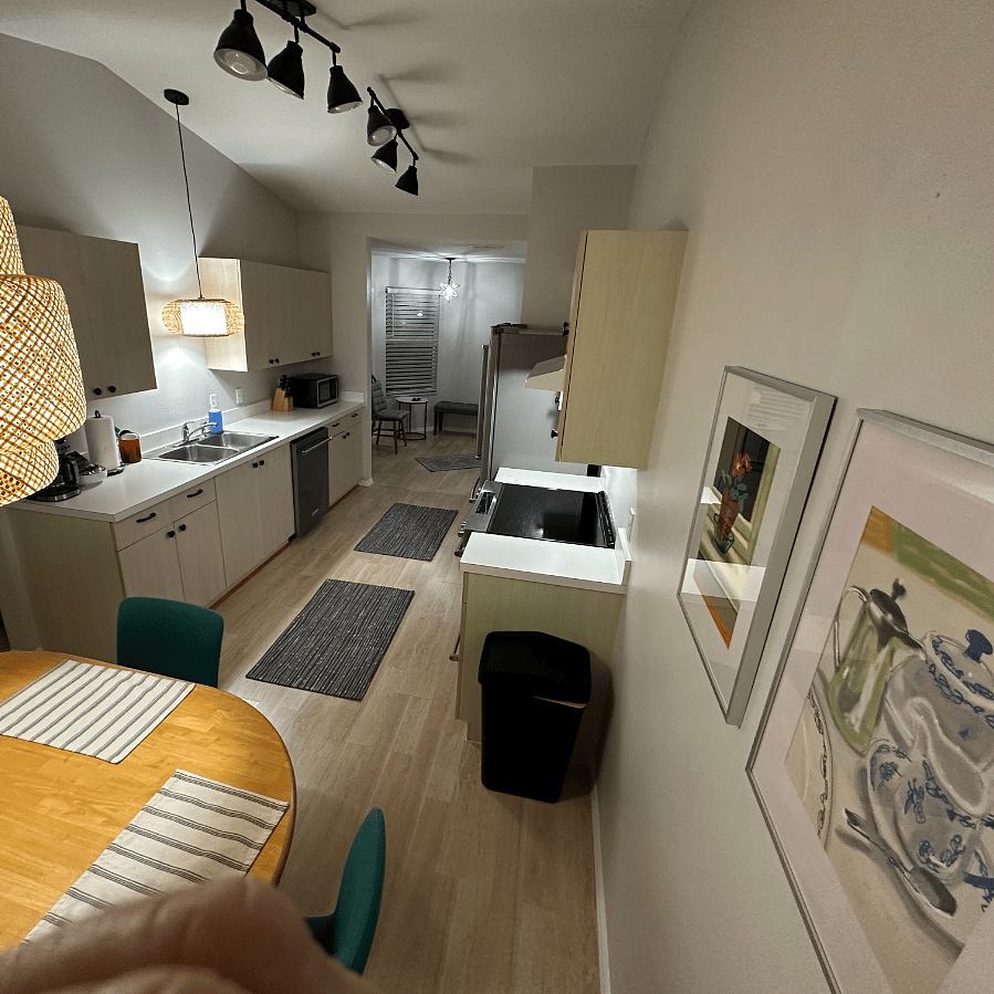 KITCHEN - DINING ROOM. Brightly lit by 9 new ceiling lights.
