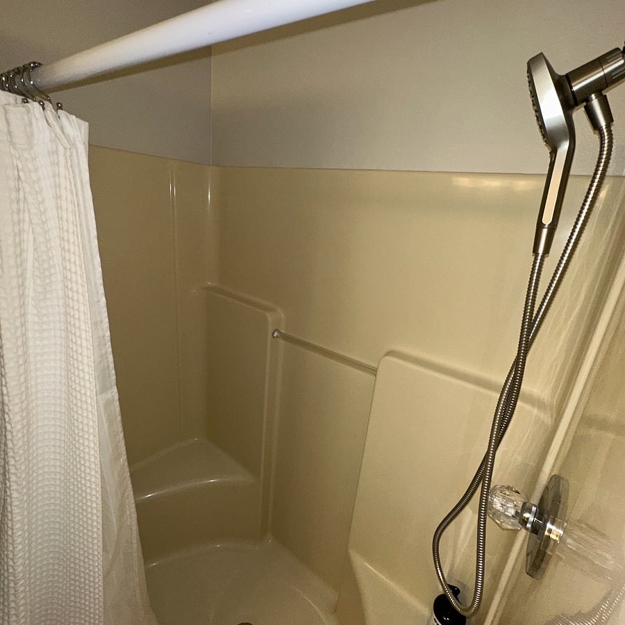MASTER BATH: Walk-in shower, detachable magnetic Kohler shower head with variable settings.