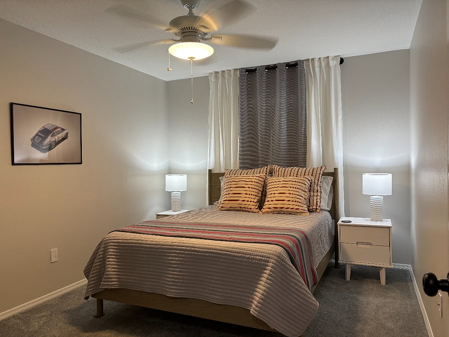 GUEST BEDROOM: new mattress, quality sheets and blankets, black-out curtains