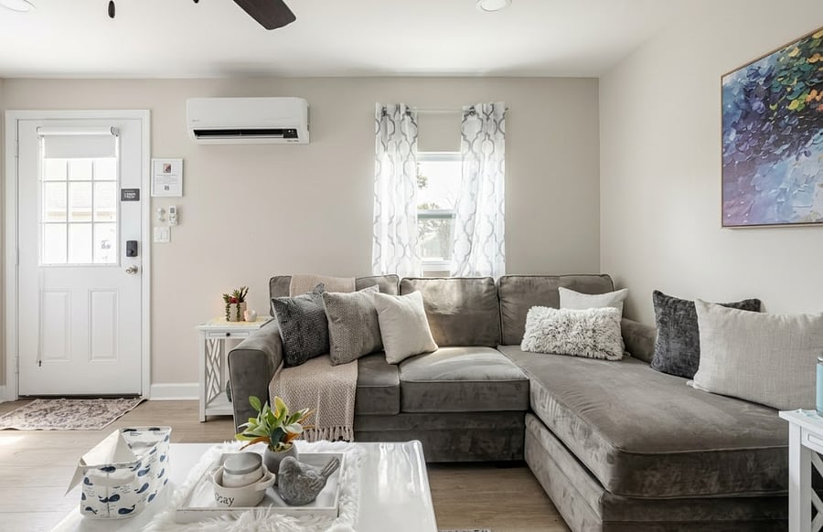 Living area with private entry and open layout.