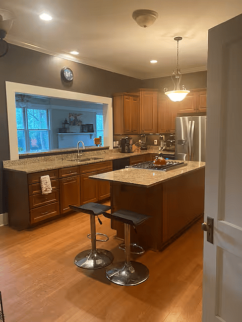 Full kitchen with refrigerator, dishwasher, microwave, coffee pot, tea pot and all needed cookware.