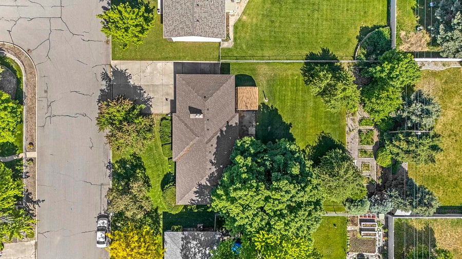 Aerial photo of lot, great backyard potential for hosting friends over. There is a back patio, plenty of room for backyard games!
