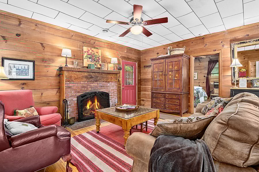 The main-floor living room with the gas-fireplace.