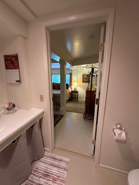 view from bathroom into main room