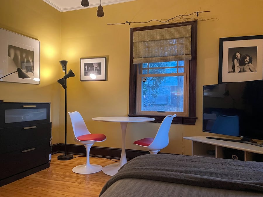 Nice views from the two windows in this first-floor bedroom.
