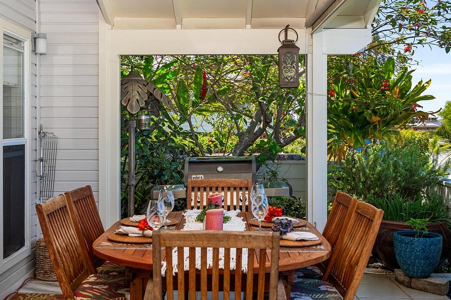 Gas Grill and tropical side garden.