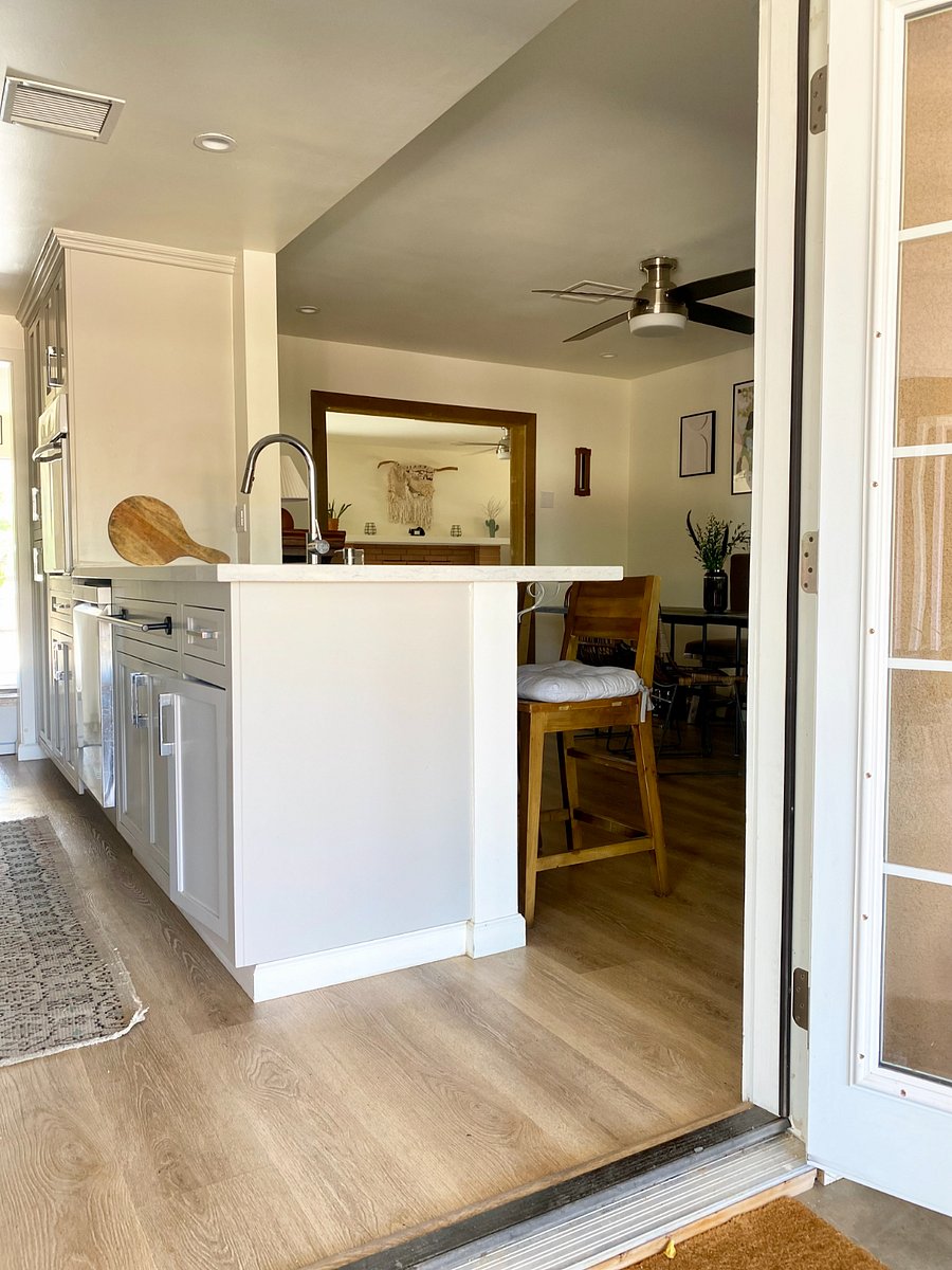 Kitchen French doors open to the patio