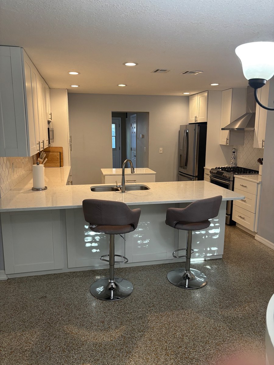 Modern kitchen with gas stove and countertopso