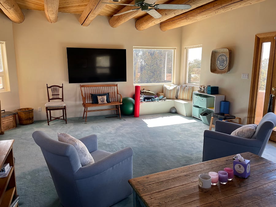 Upstairs family room with large-screen smart TV