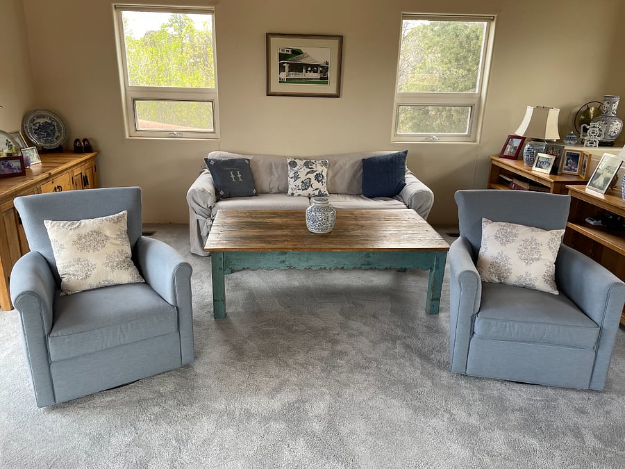 Upstairs family room with large screen tv, space to roll out available yoga mats, and amazing Mountain Views.