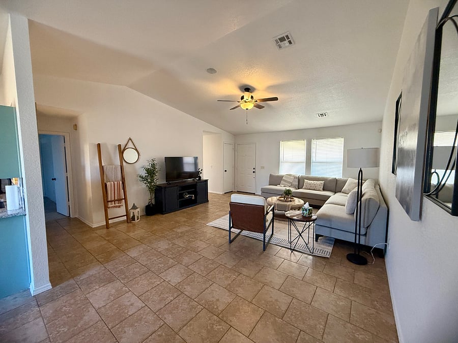 View of living room from dining area