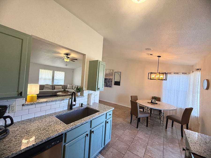 Kitchen view and dining space