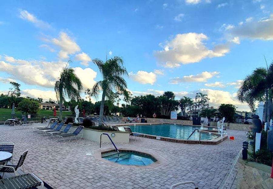There is plenty of space surrounding the pool/hot tub to sunbathe or read a book.