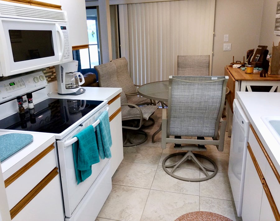The kitchen is fully stocked with everything needed to make a delicious meal. This includes pots/pans, utensils, and dinnerware.