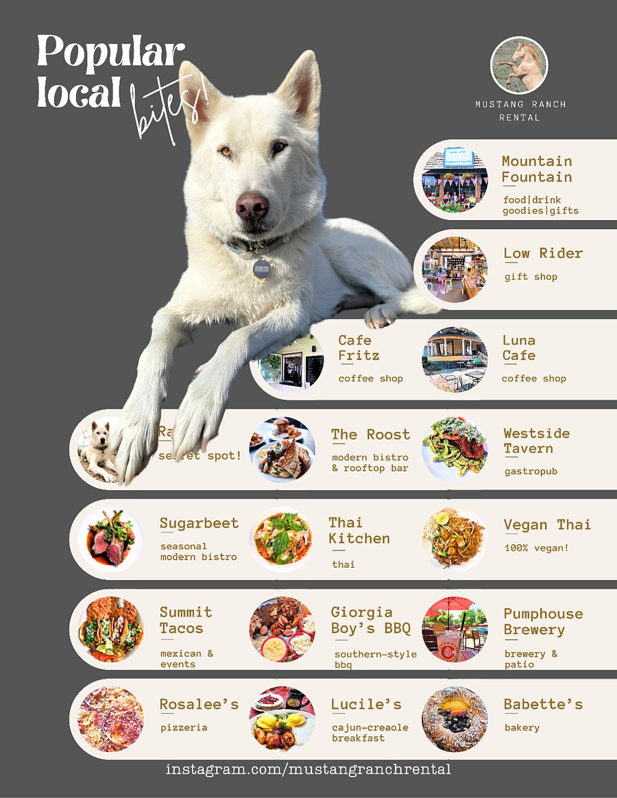 Just a few of the fabulous local spots to enjoy food & refreshments!