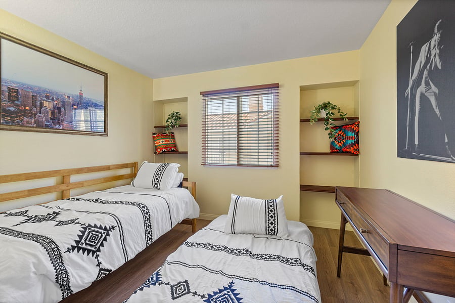 Shown with twin trundle bed rolled out from under the bed.