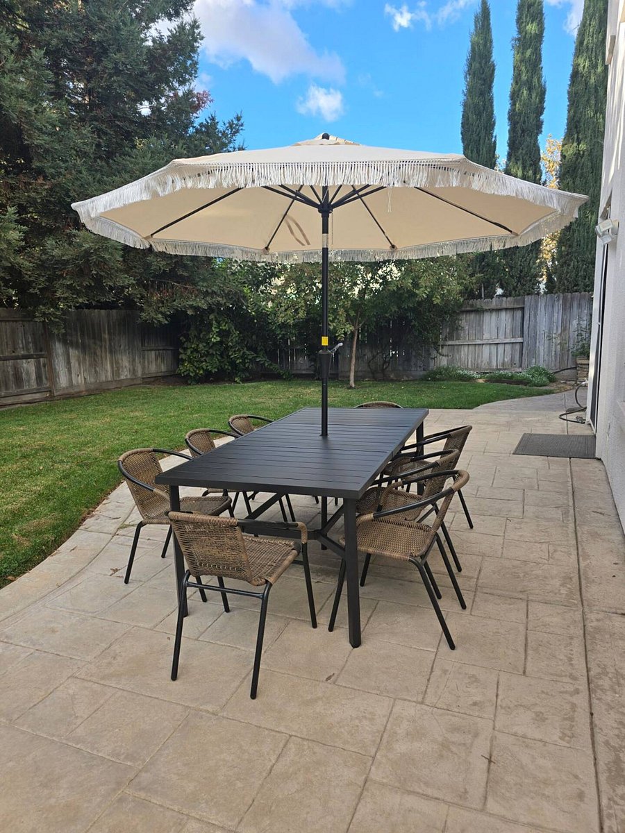 Outdoor table in backyard.