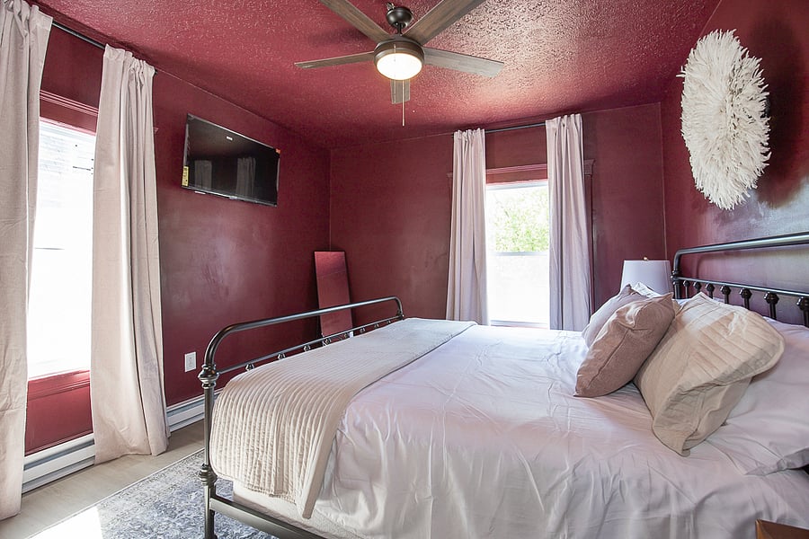 The bold and burgundy bedroom.