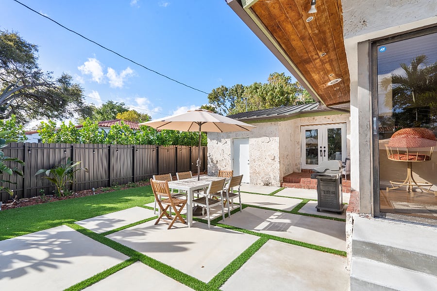 Backyard dining area and grill