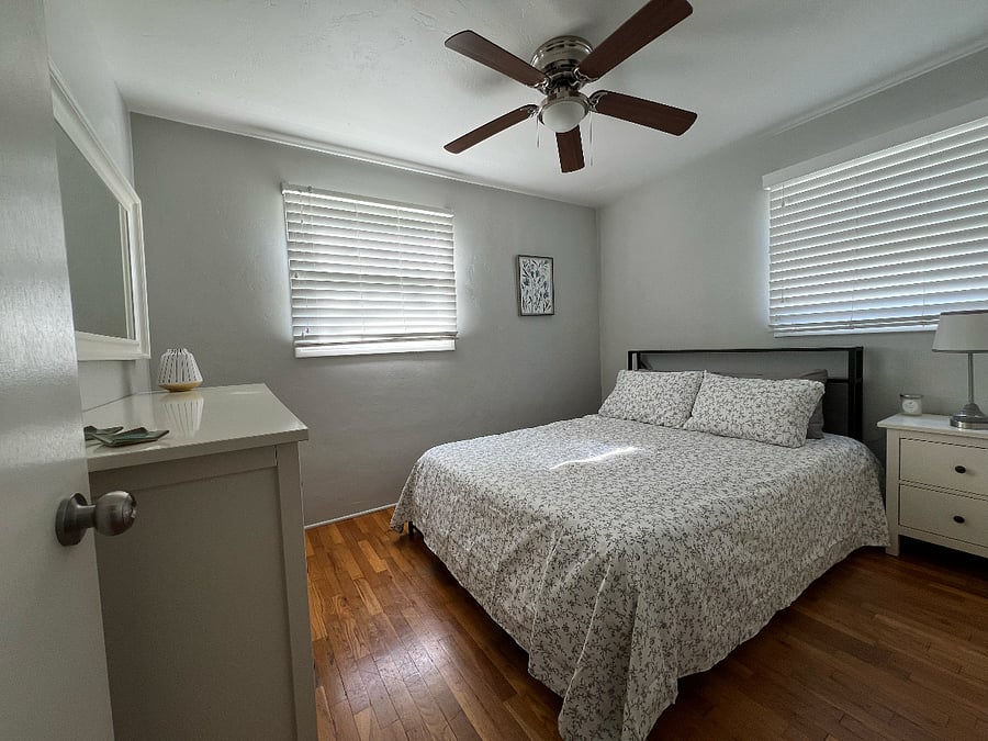 Bedroom 1, with Queen-size Nectar Mattress, Ceiling Fan with Large Closet
