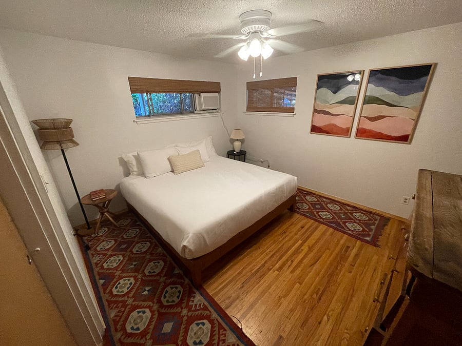 King sized primary bedroom