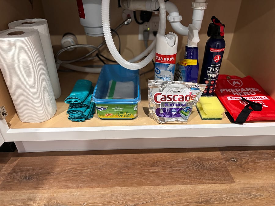 We stock the kitchen with start cleaning essentials. 