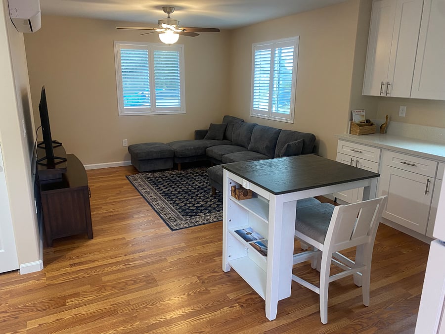 View of living area from entrance door.