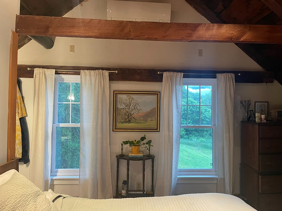 King bed with attached full bathroom