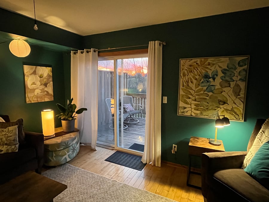 Cozy lighting and great art for curling up with a good book or binging a favorite show