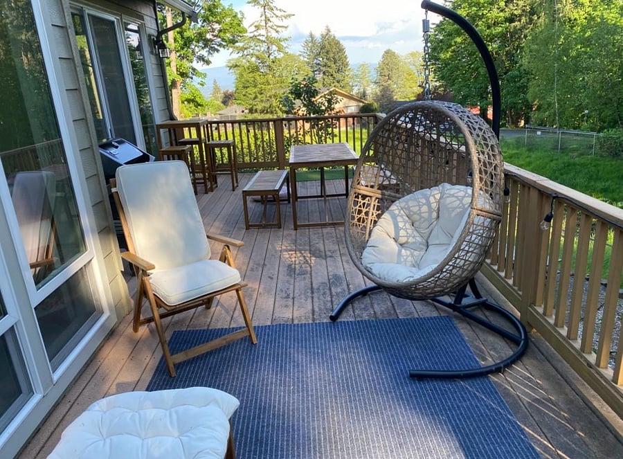 Deck looking east toward Mt. Hood, pond and the Columbia River Gorge