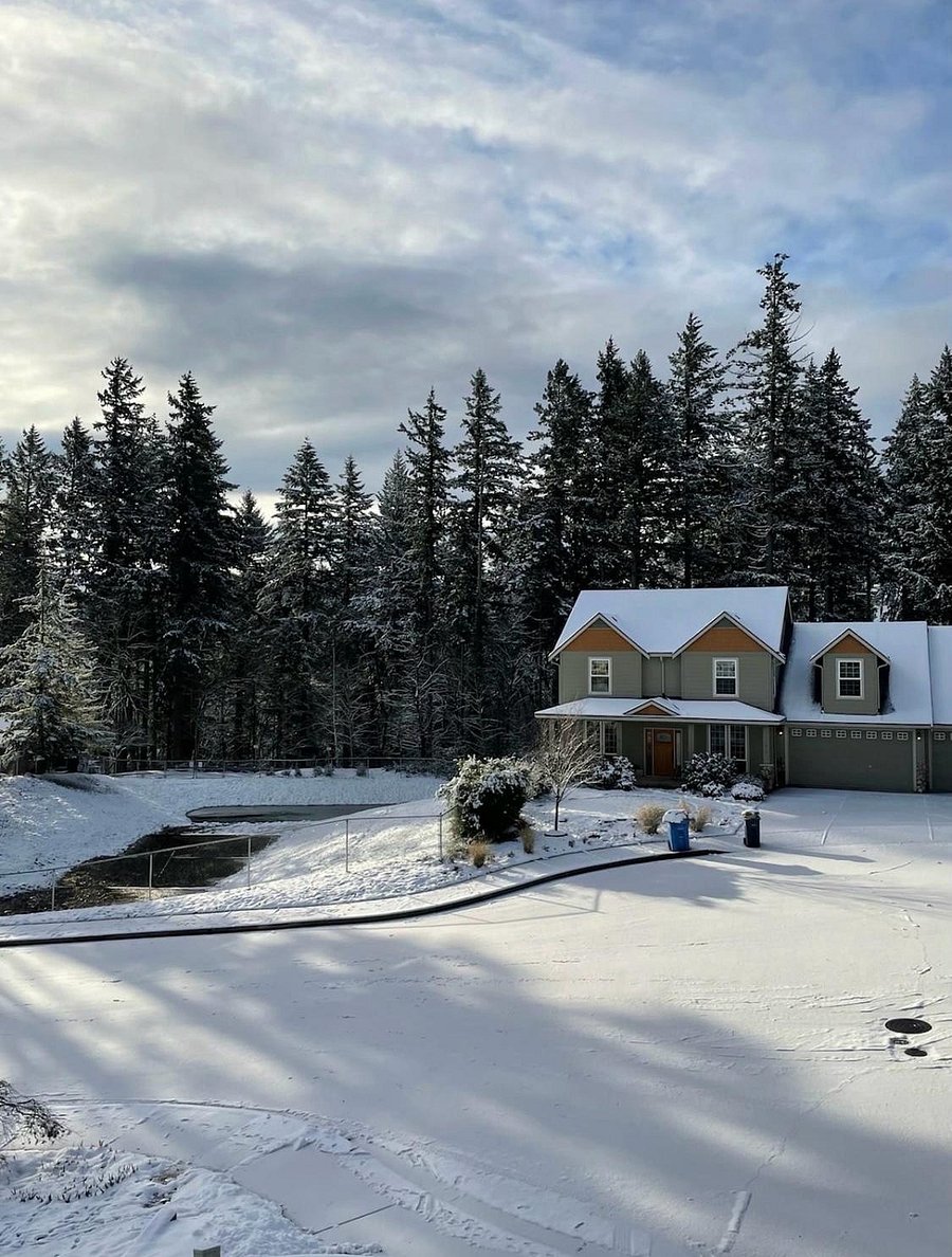 Front of house after fresh snowfall!  So pretty here when it snows!