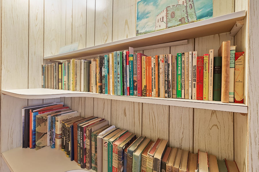 Bookshelf with classic book in the basement