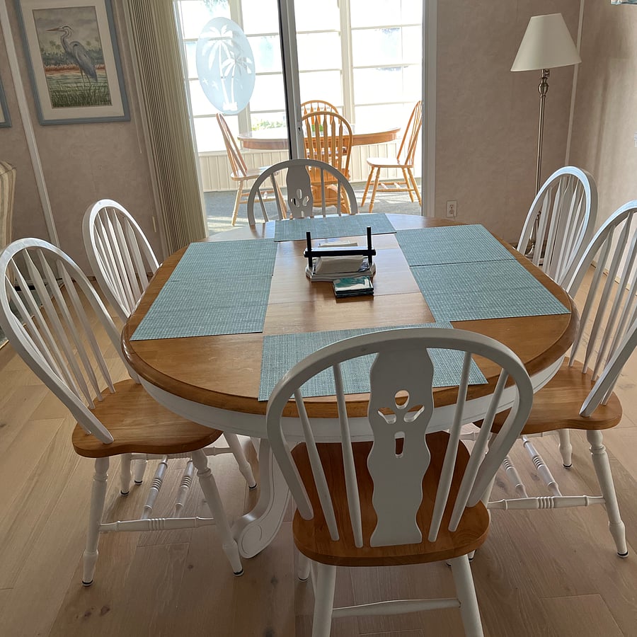 Inside dining area within view of lake.