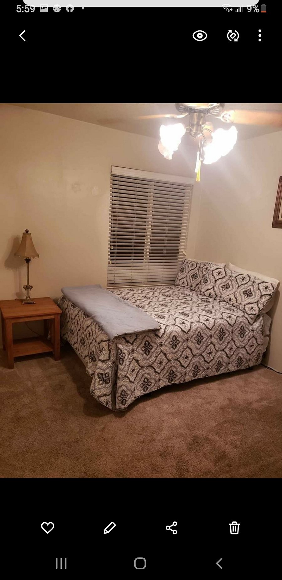 Very good size room with a full size comfortable bed to sleep well in. Large closet doors for clothes to store and lots of room for more storage.carpeted a,nd your own private place is ready for you. Comes with a key to have your space to be private 