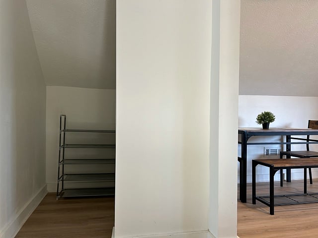 At the top of the stairs