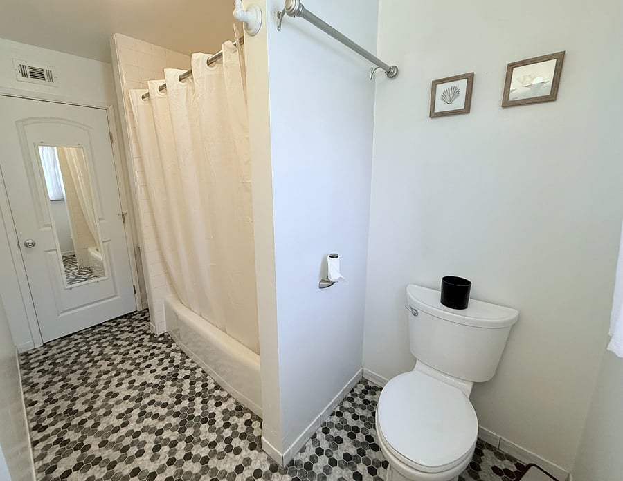 Main bathroom with tub and shower