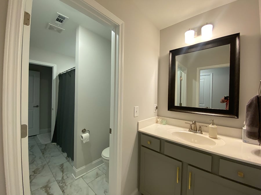 Jack & Jill bathroom on 2nd floor. Shared tub/shower and toilet. Sink is private with doors.