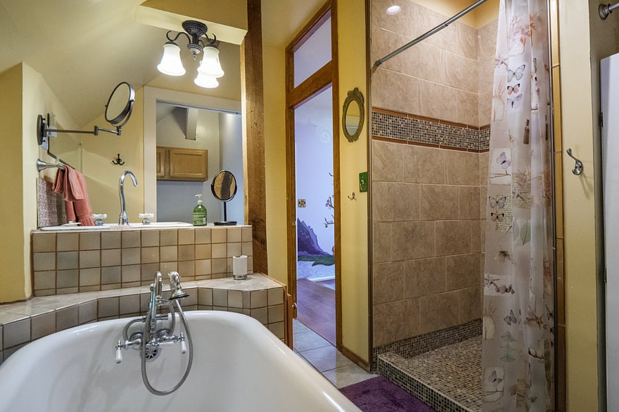 Walk-in shower in Bathroom 1